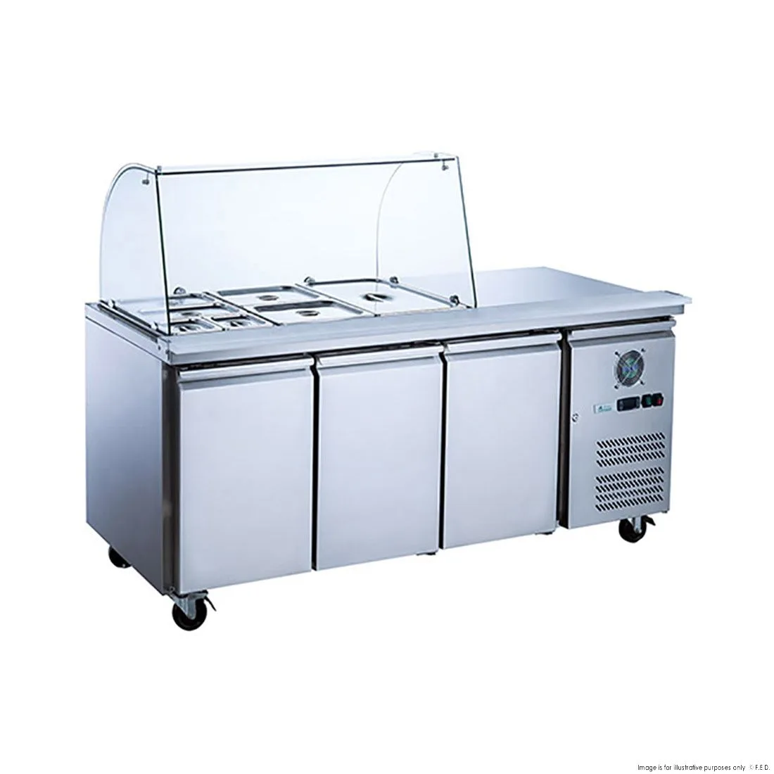 2NDs: FED-X Three Door Salad Prep Fridge with Curve Glass Top - XTHP3100SALGC-NSW2161