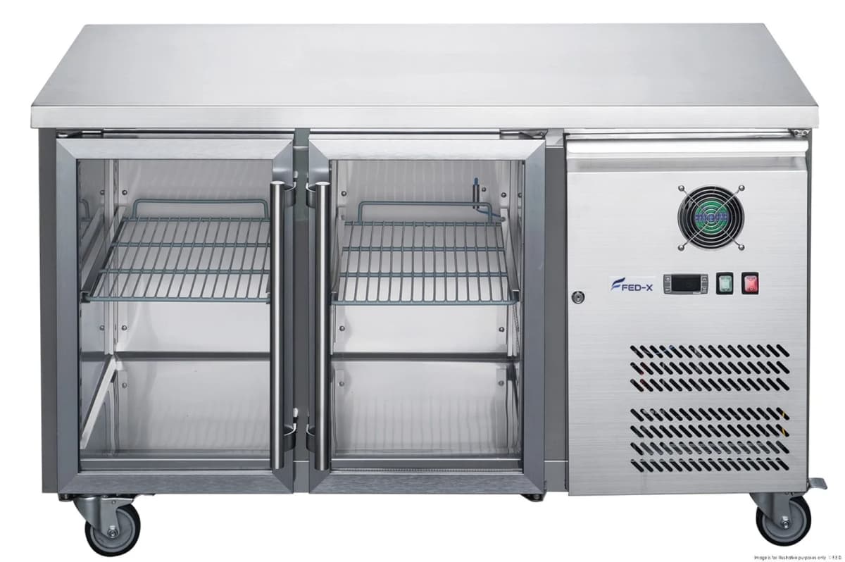XUB6C13G2V F.E.D FED-X 2 Glass Door Bench Fridge S/S
