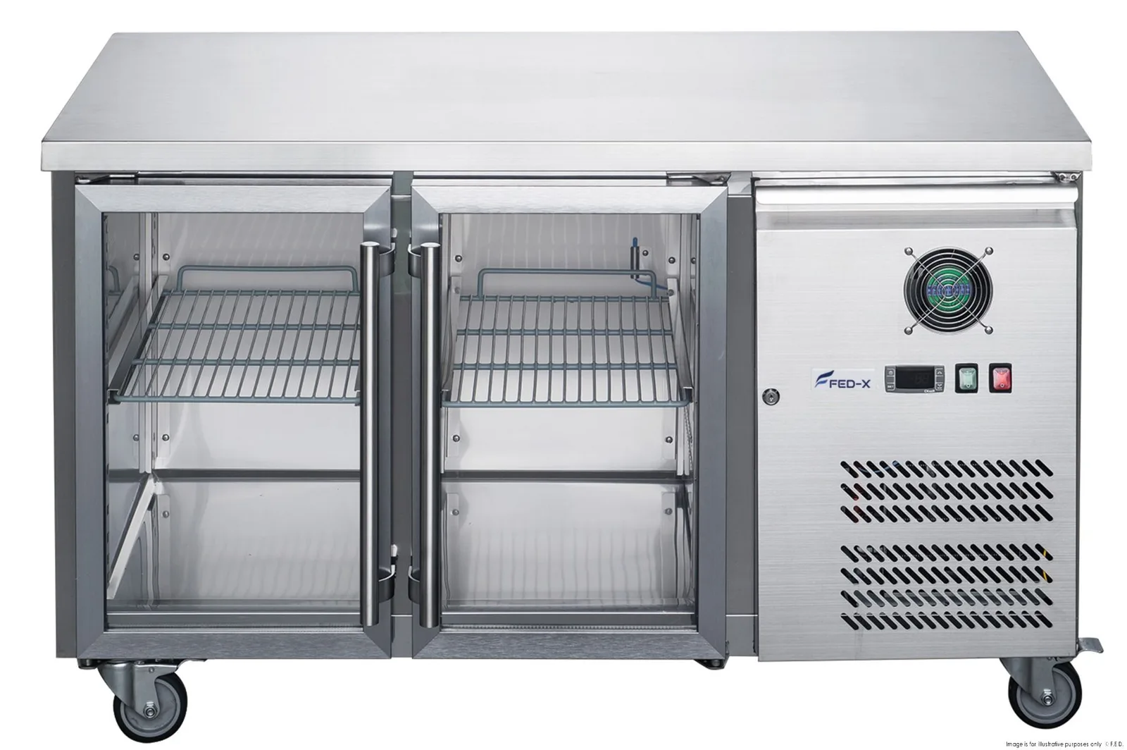 XUB6C13G2V F.E.D FED-X 2 Glass Door Bench Fridge S/S