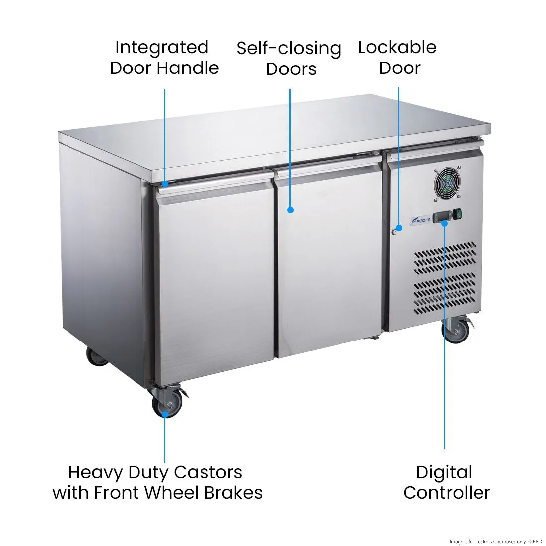 FED-XUB6C13S2V 1360mm Wide 600mm Deep S/S Two Door Storage Counter Fridge