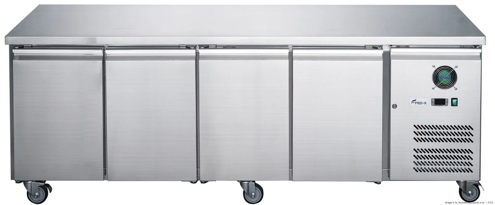 FED-XUB7C22S4V 2230mm Wide 700mm Deep S/S Four Door Counter Storage Fridge