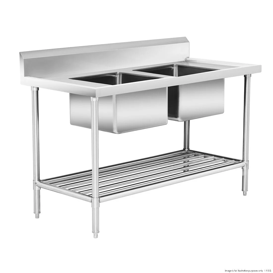 Modular System Double Centre Sink Bench with Pot Undershelf - DSB7-1500C/A