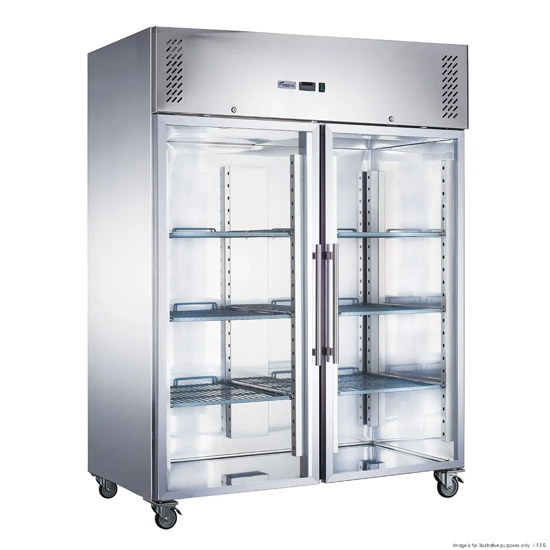2NDs: FED-X S/S Two Full Glass Door Upright Freezer - XURF1410G2V-NSW2162