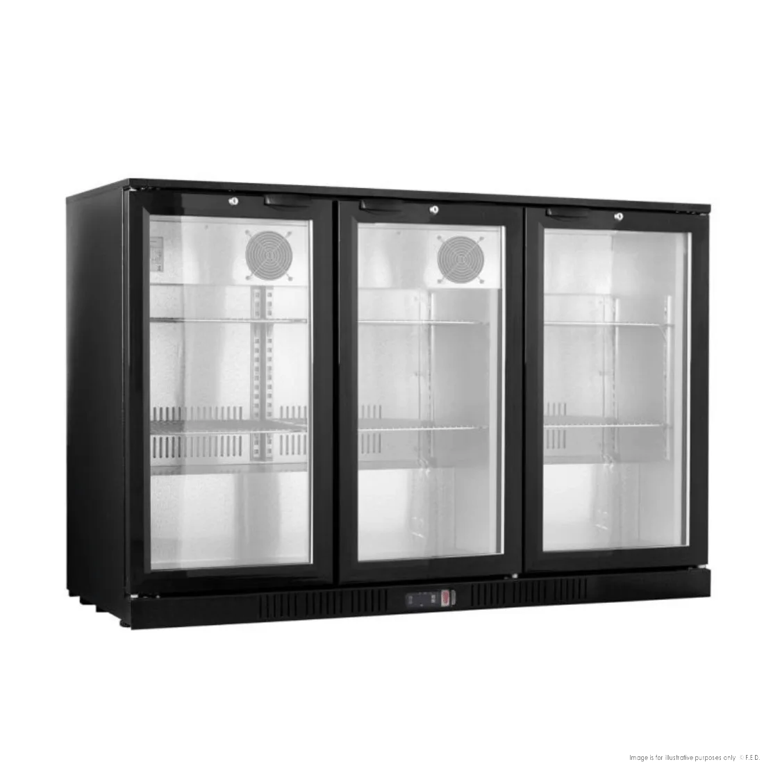 Thermaster Under Bench three Heated Glass Doors Bar Fridge/Cooler with heater switch - LG-330TD