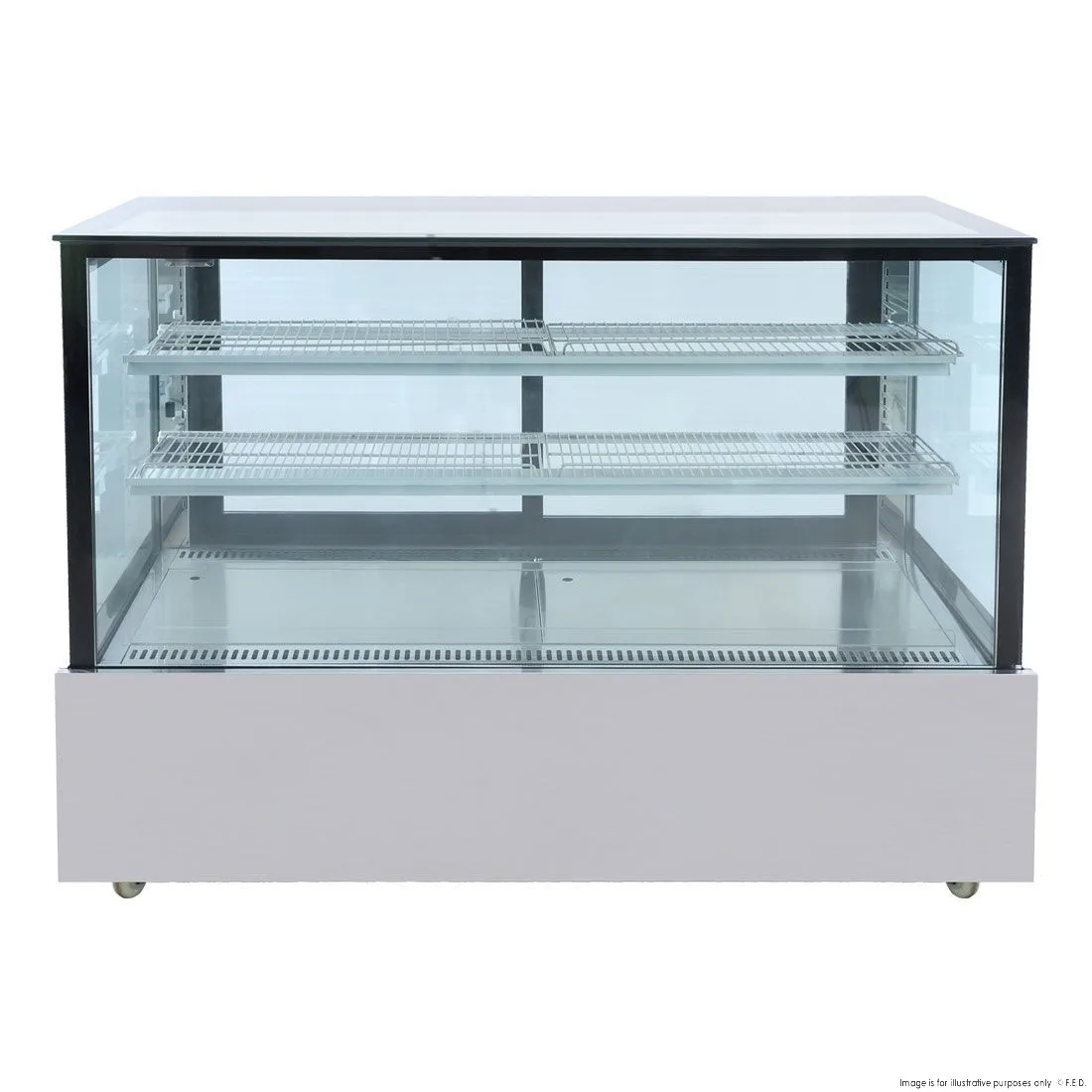 SSU150-2XB Black Trim Square Glass Cake Display 2 Shelves 1500x700x1100