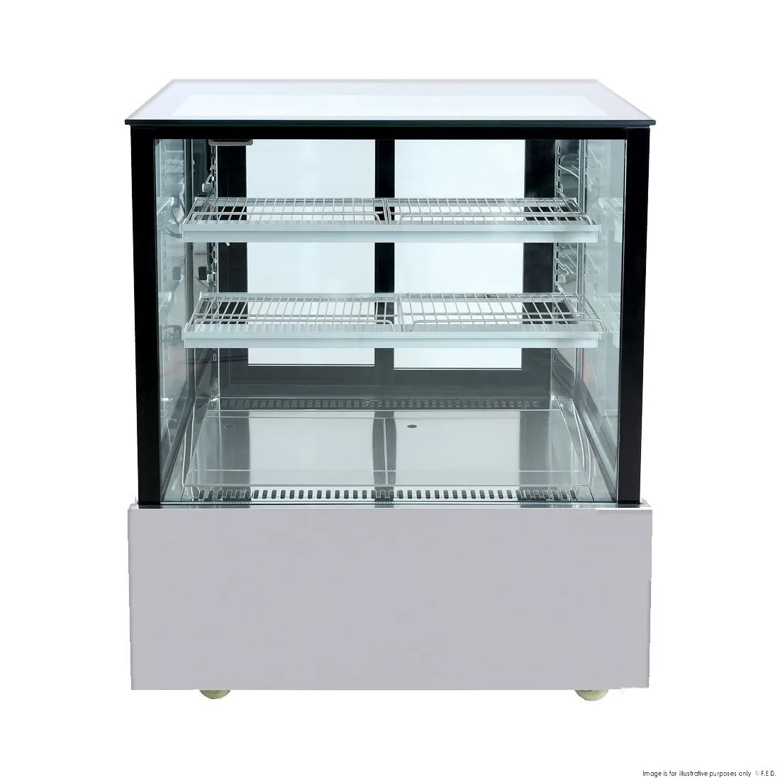 SSU90-2XB Black Trim Square Glass Cake Display 2 Shelves