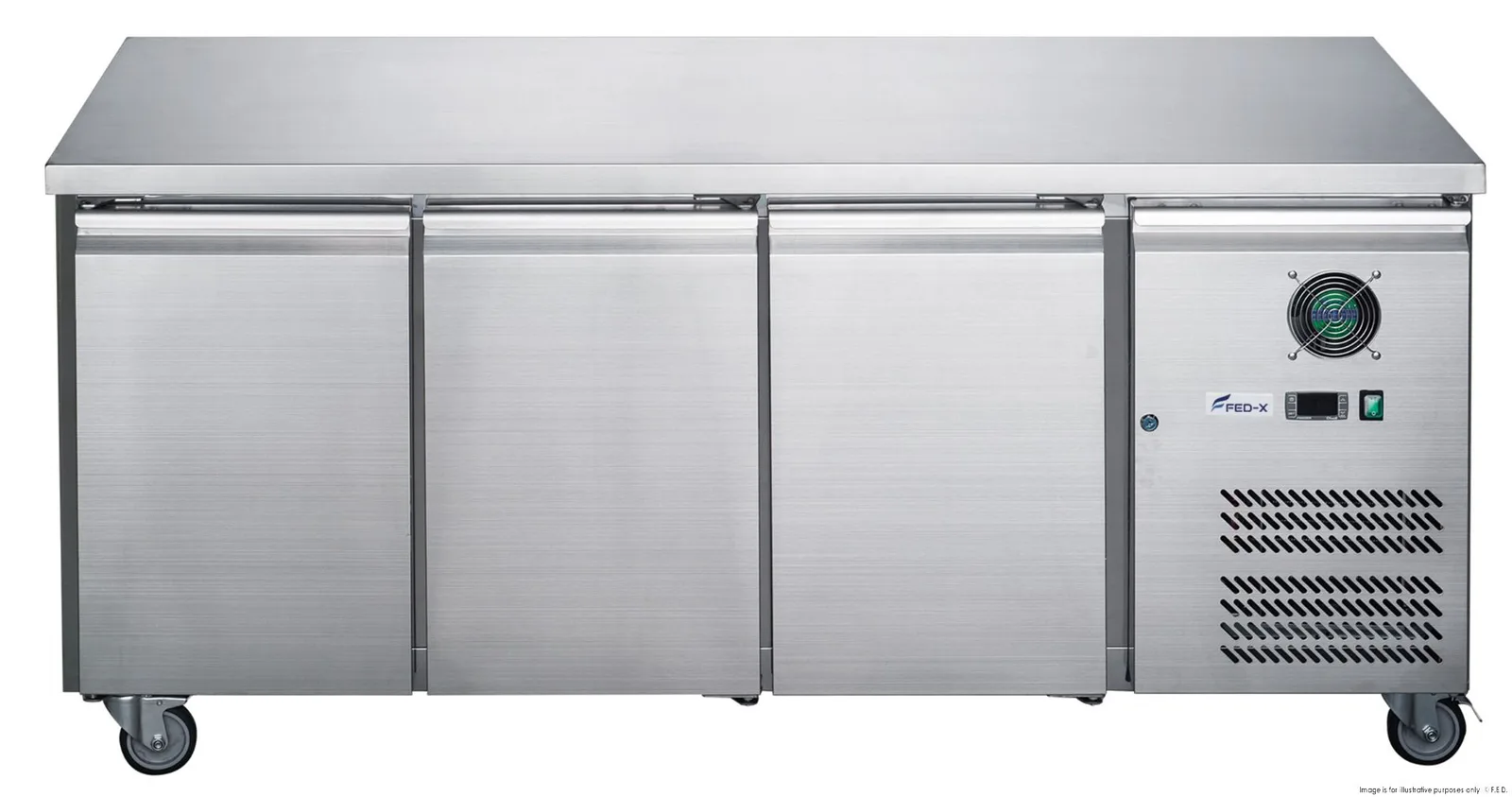 FED-XUB6F18S3V 1795mm Wide 600mm Deep S/S Three Door Underbar Counter Freezer