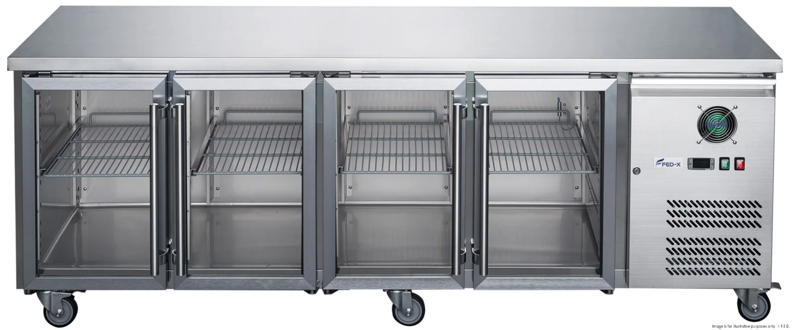 FED-XUB7C22G4V 2230mm Wide 700mm Deep Four Glass Door Counter Display Fridge