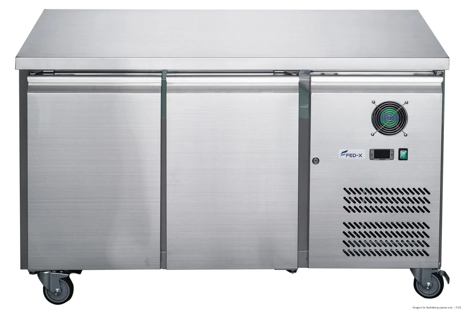 FED-XUB7F13S2V 1360mm Wide 700mm Deep X S/S Two Door Underbar Counter Freezer