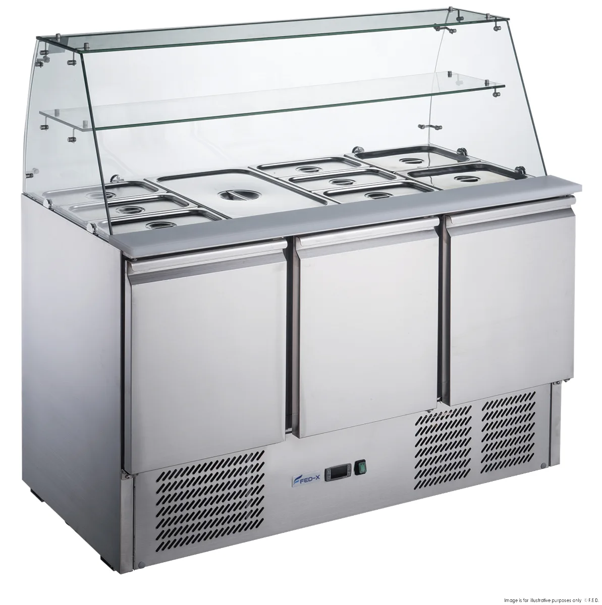 2NDs: FED-X Three Door Salad Prep Fridge with Glass Top - XS903GC-QLD374