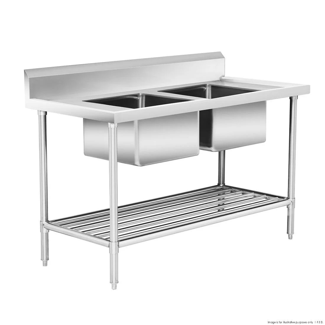 Premium Stainless Steel Double Sink Bench 700mm Deep
