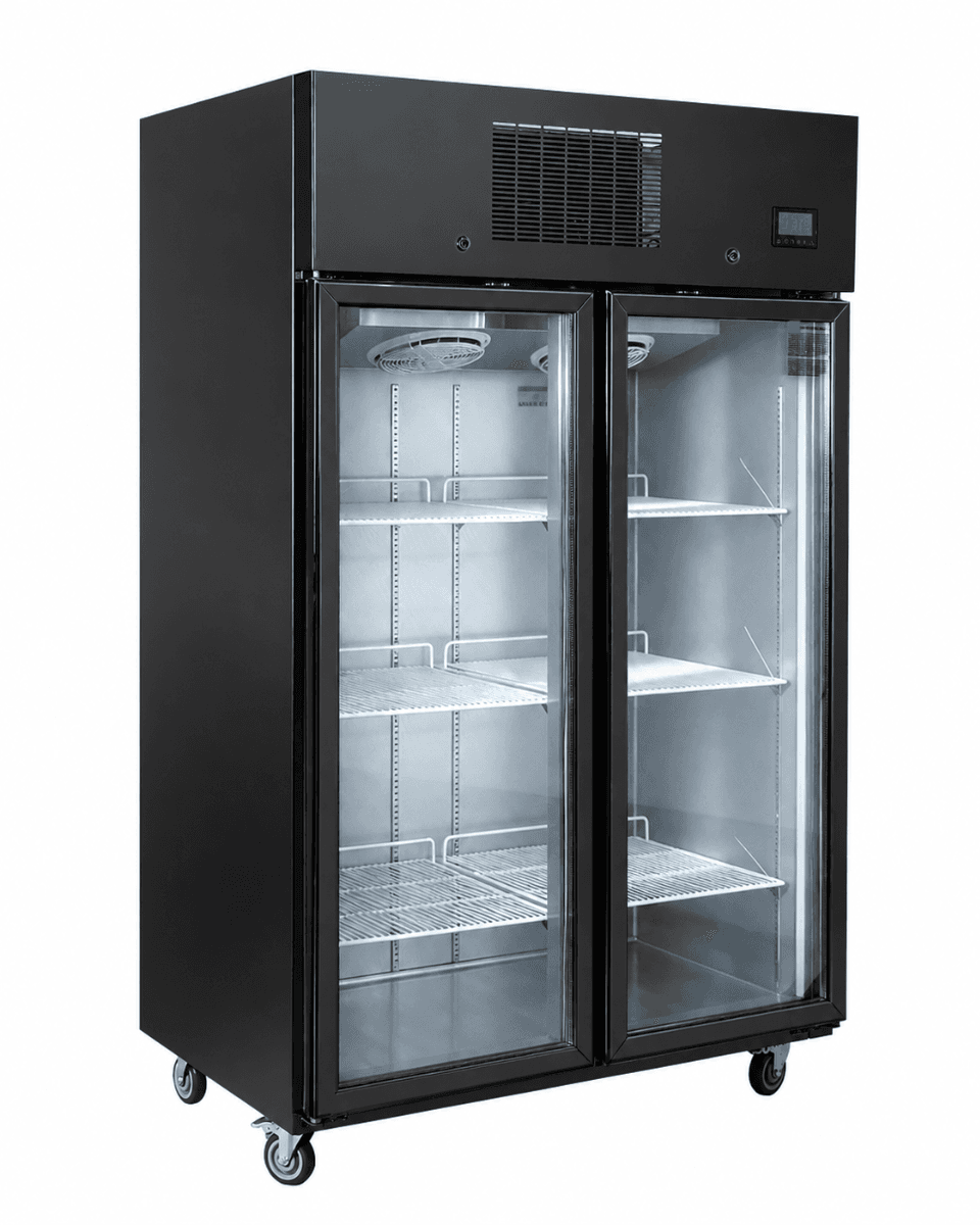 THERMASTER 1000L Full-Width Double Black Glass Door Upright Display Freezer — SFWFG1000B