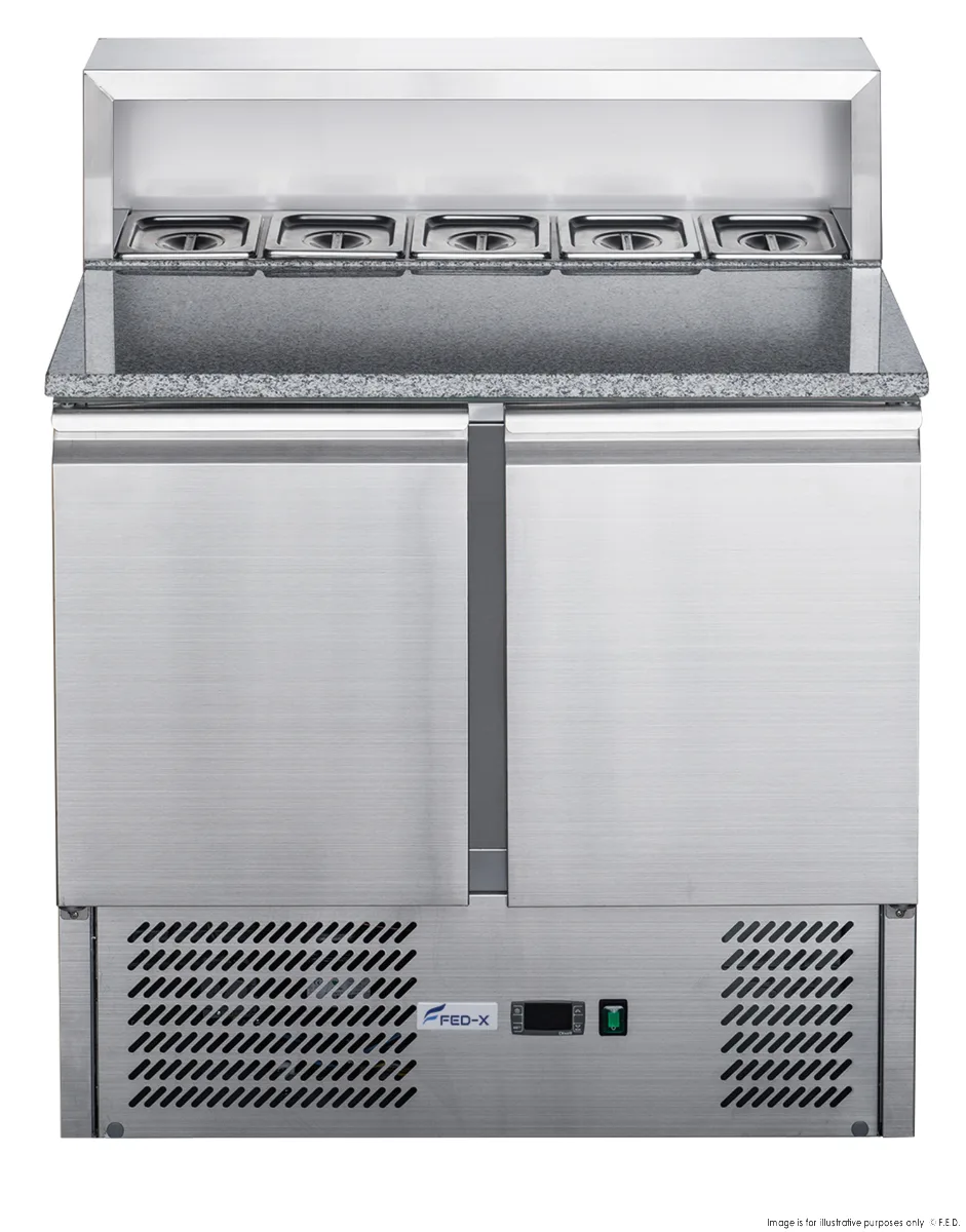 FED-XGNS1300E Three Door Counter Salad Prep Fridge with Marble Top