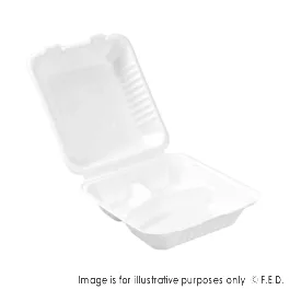 PakMax 8" Sugarcane Clamshell 3-Compartment - CS-883