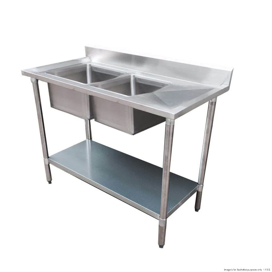 Economic 304 Grade Stainless Steel Double Sink Benches 600mm Deep