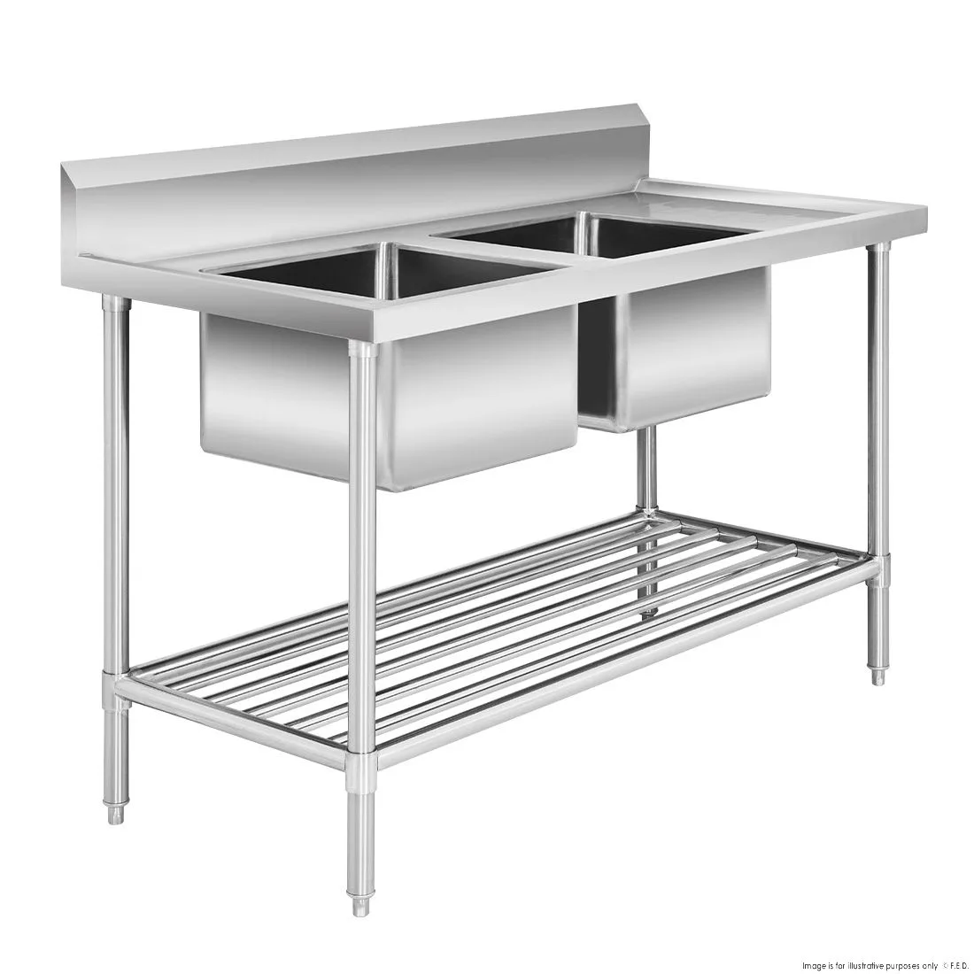 Premium Stainless Steel Double Sink Bench 700mm Deep
