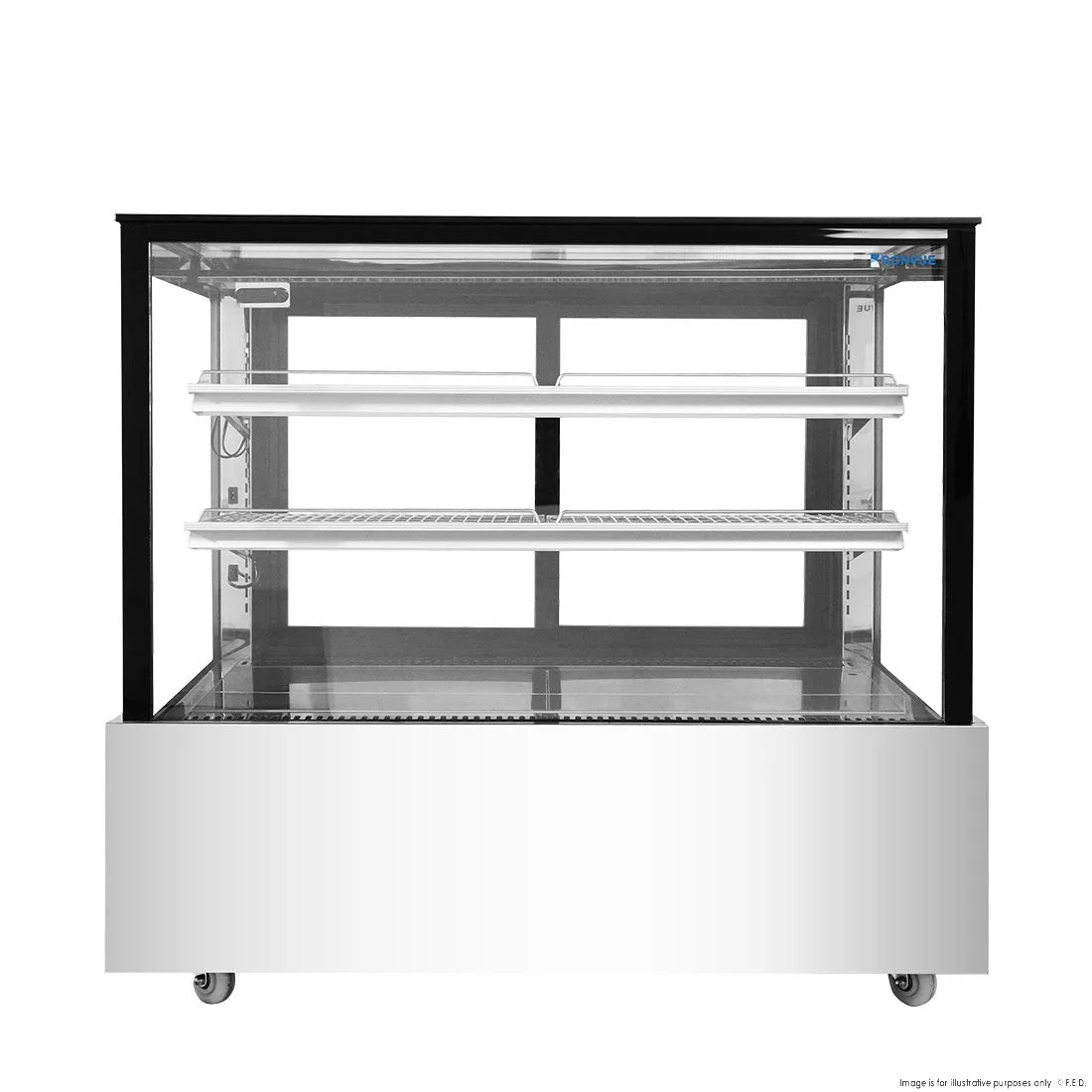 SSU120-2XB Black Trim Square Glass Cake Display 2 Shelves 1200X700X1100