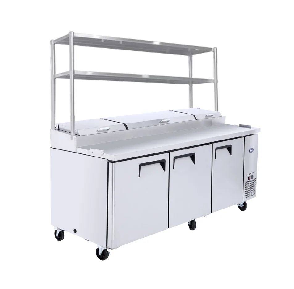 3 DOOR PIZZA PREP TABLE FRIDGE WITH OVER SHELF MPF8203OS