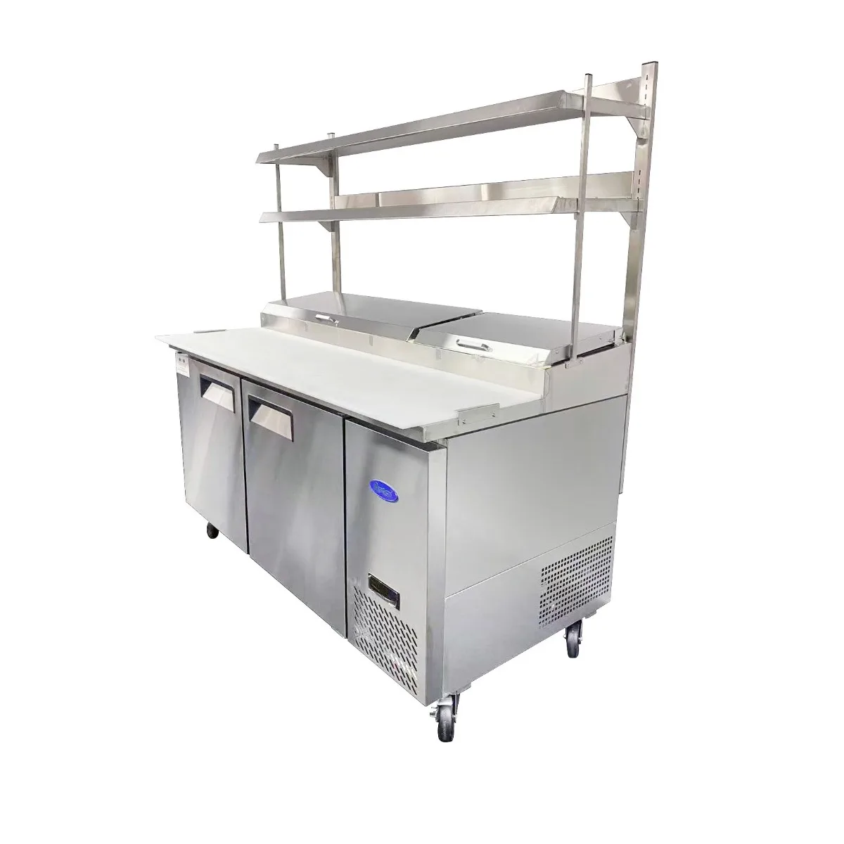 2 DOOR PIZZA PREP TABLE FRIDGE WITH OVER SHELF MPF8202OS