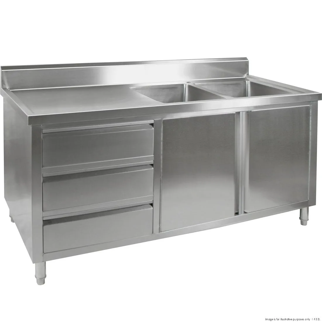 Kitchen Tidy Premium Stainless Steel Cabinet With Double Sinks, Doors & Drawers