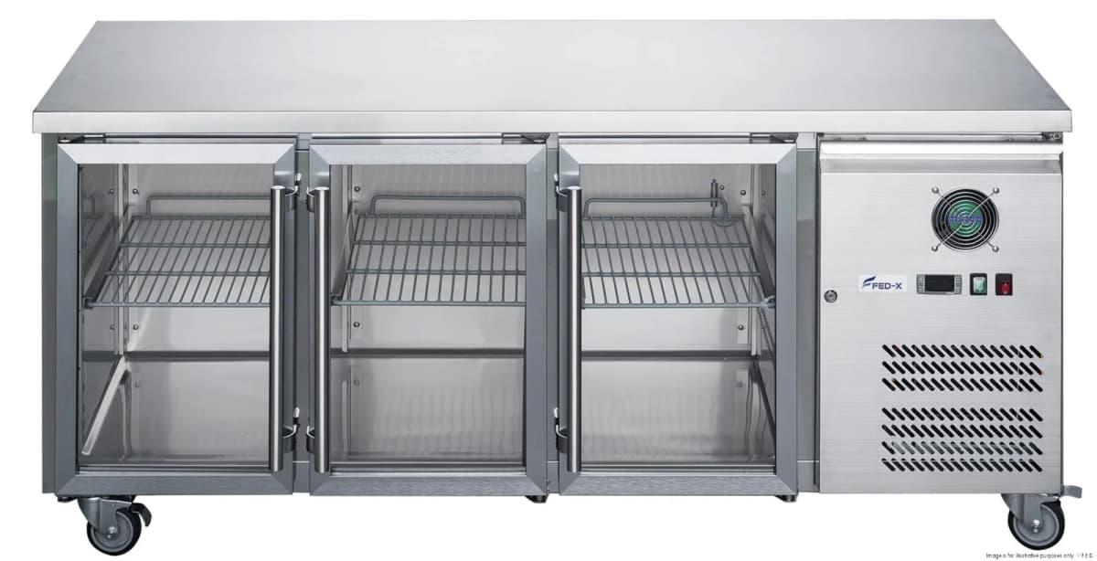 XUB6C18G3V F.E.D FED-X 3 Glass Door Bench Fridge S/S