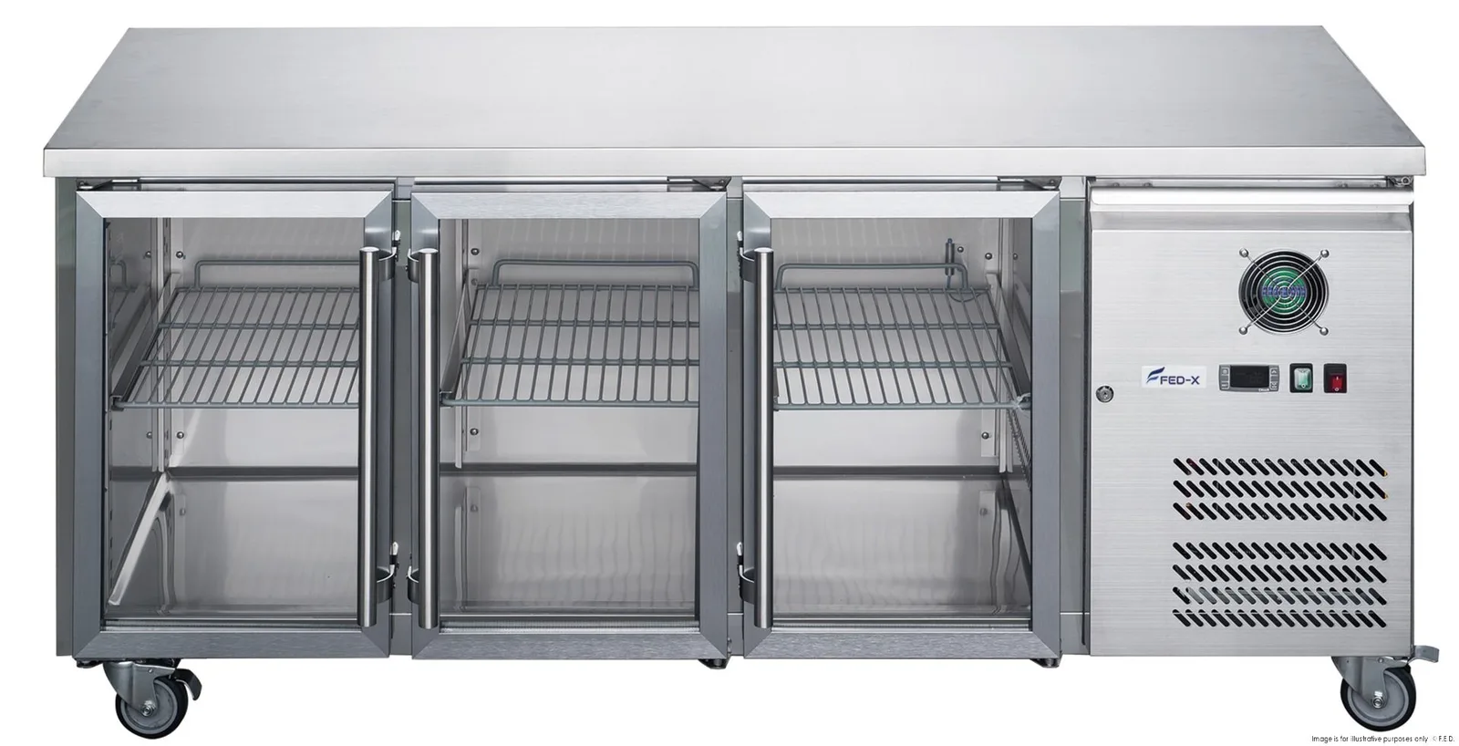 XUB6C18G3V F.E.D FED-X 3 Glass Door Bench Fridge S/S