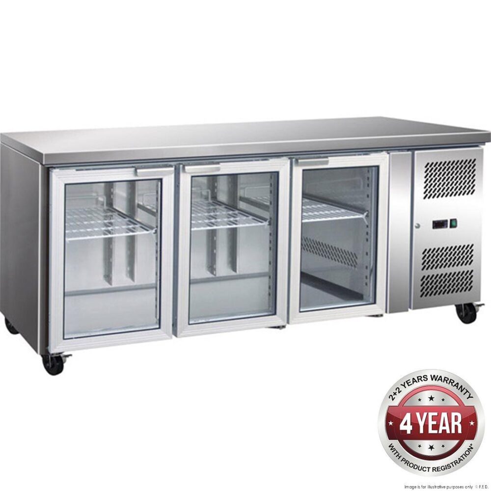 F.E.D GN3100TNG 3 Glass Door Gastronorm Bench Fridge