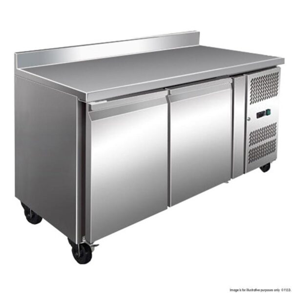 F.E.D FE2100TFSP Two Door Bench Fridge With Splashback 260L