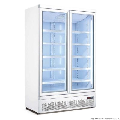 F.E.D LG-1000GBM Double glass door colorbond upright drink fridge bottom mounted
