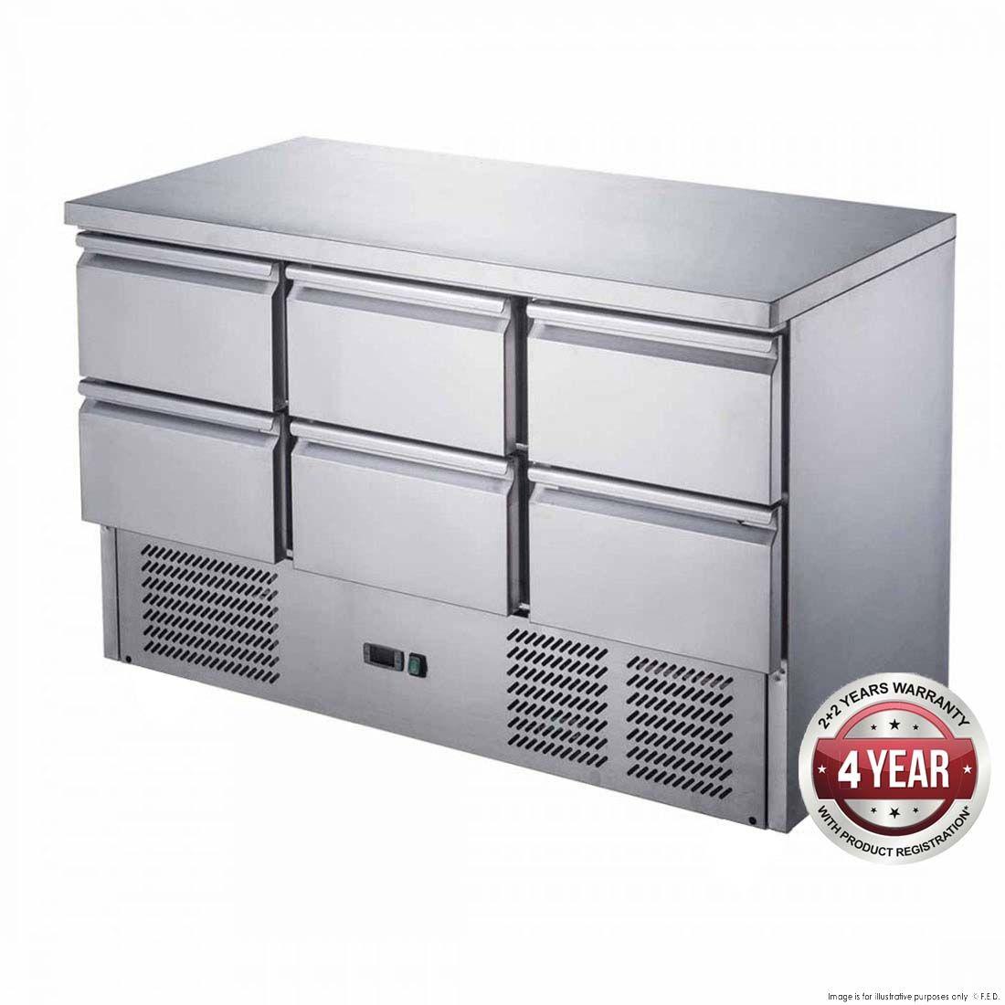 FED-XGNS1300-6D Six Drawer Counter Compact Workbench Fridge