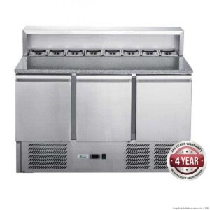 FED-XGNS1300E Three Door Counter Salad Prep Fridge with Marble Top