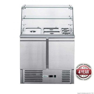 FED-XS900GC Two Door Salad Prep Fridge with Square Glass Top