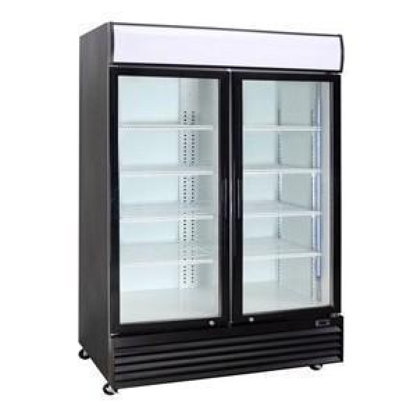 CCE1130S Crusader Two Sliding Door Display Fridge Black 1000L