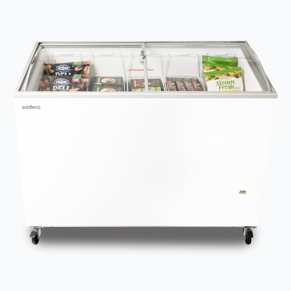 Bromic CF0400ATCG-NR Display Chest Freezer – 352L – Curved Glass Top