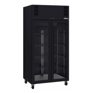 HPR2GB Williams Pearl BLACK Upright 2 Door Slim Glass Fridge