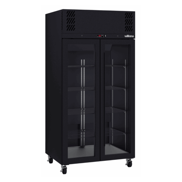 HPR2GB Williams Pearl BLACK Upright 2 Door Slim Glass Fridge