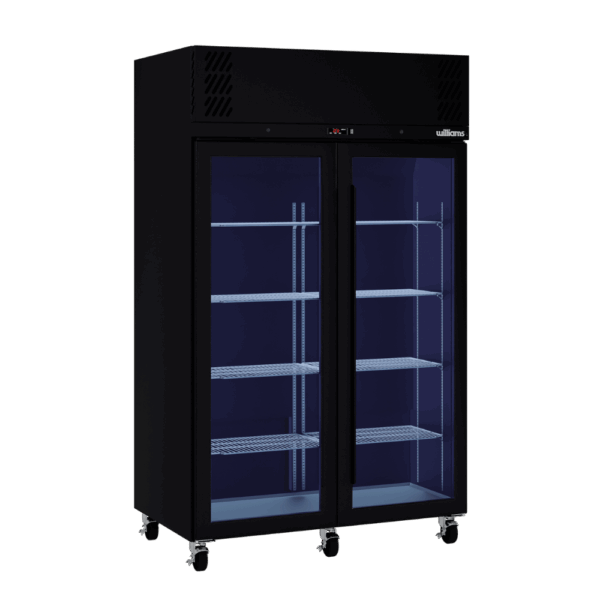 HP2GB Williams Pearl BLACK Upright Glass 2 Door FRIDGE