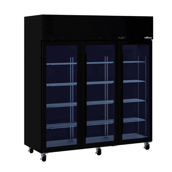HP3GB Williams Pearl BLACK Upright Glass 3 Door FRIDGE