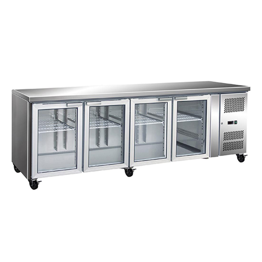 GN4100TNG F.E.D 4 Glass Door Gastronorm Bench Fridge