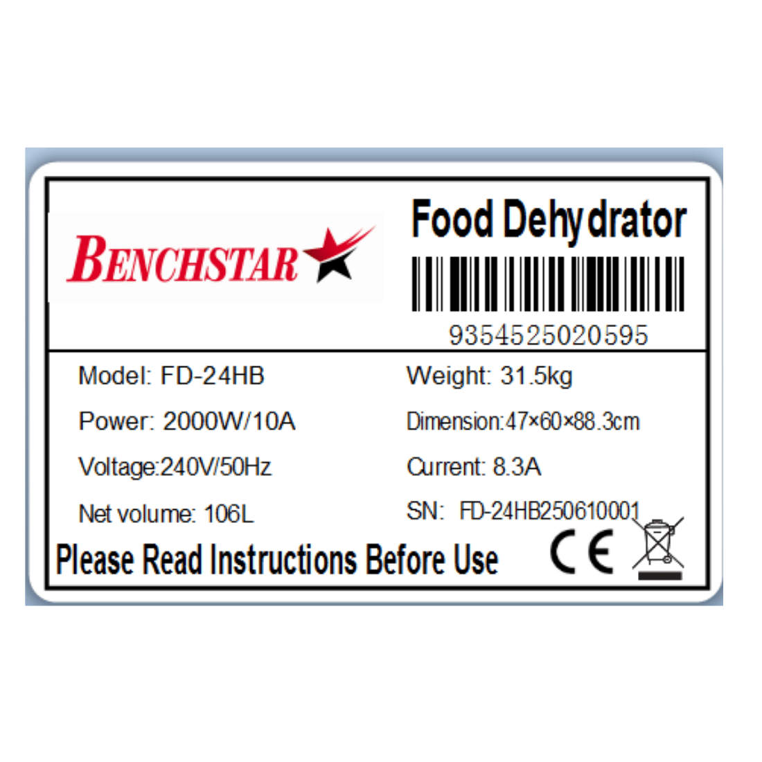 Benchstar Food Dehydrator with 24 trays ?????FD-24HB - Image 3