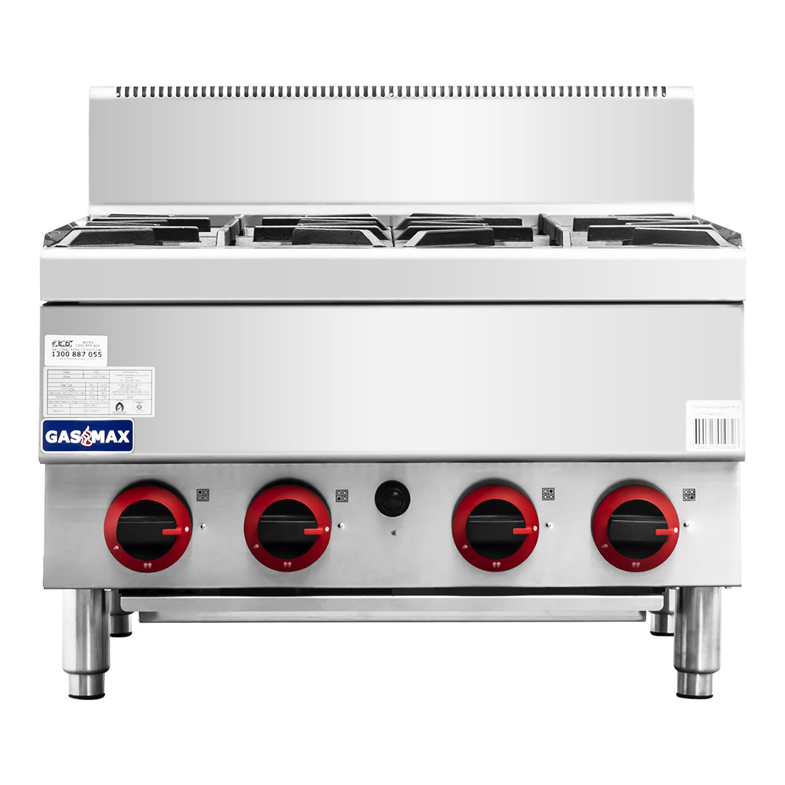 Gasmax Benchtop Natural Gas 4 Burner Cooktop w/ Splashback - JUS-TR-4B - Image 2