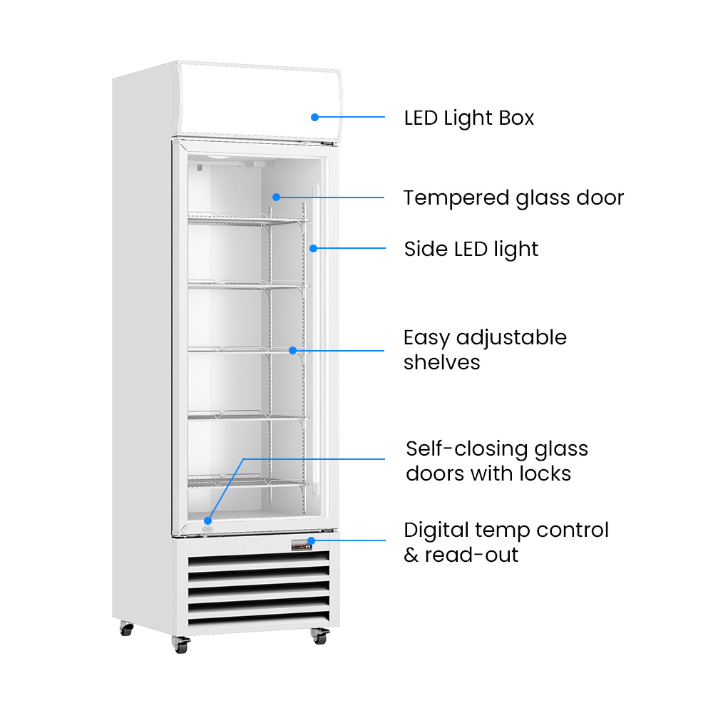 Thermaster Single Glass Door Colourbond Upright Drink Fridge White - LG-540P - Image 3